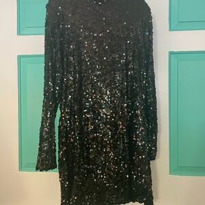 Black Sequin Long Sleeve Dress